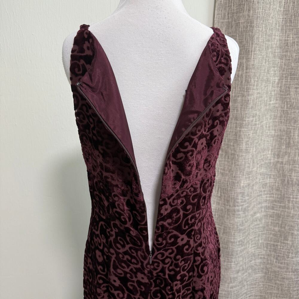 VTG Scott McClintock Velvet Maxi Dress Formal Gown 10 Maroon Floral Whimsygoth - Picture 11 of 14